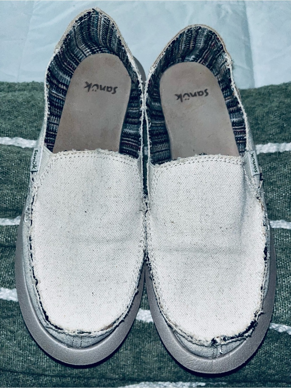 Sanuk Cream Canvas Slip-On Sneakers